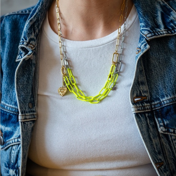 Modular Two tone silver gold mixed metal stainless steel chain with clasps - Picture 4 of 7